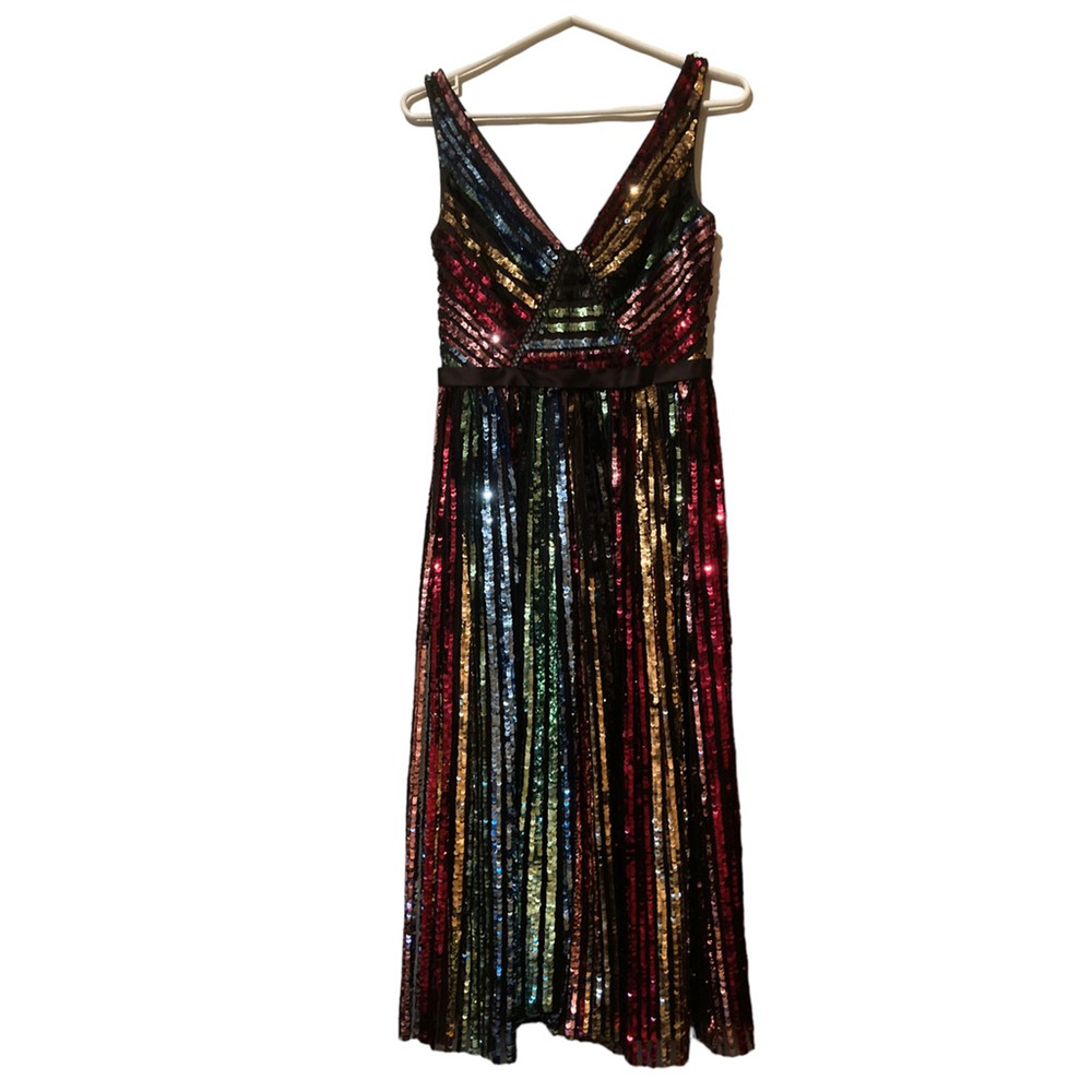 Davids Bridal Womens Dress Multicolor Sequin Crochet Cutout Midi Sleeveless 6